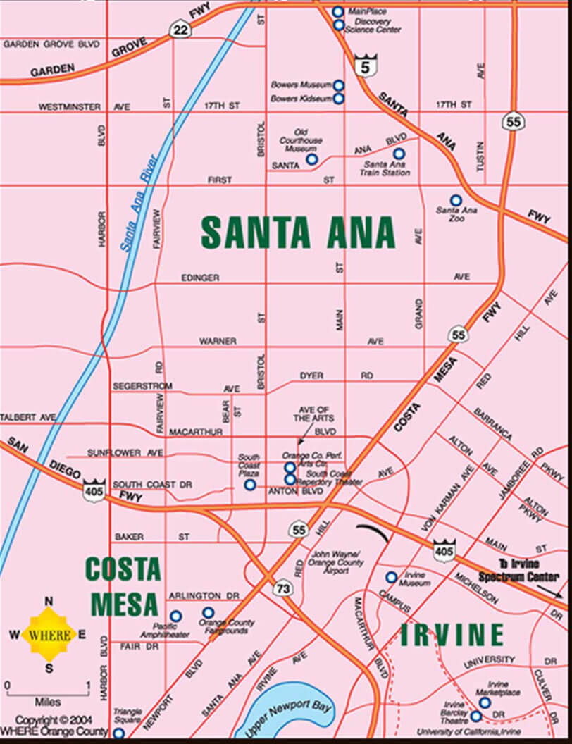 Santa Ana Costa Mesa Carte californie